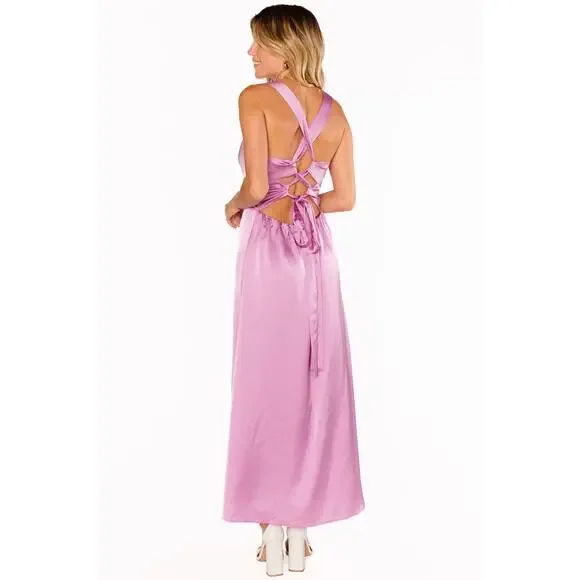 Show Me Your Mumu Mina Midi Dress Purple Pink Luxe Satin XL NWT - Picture 6 of 10